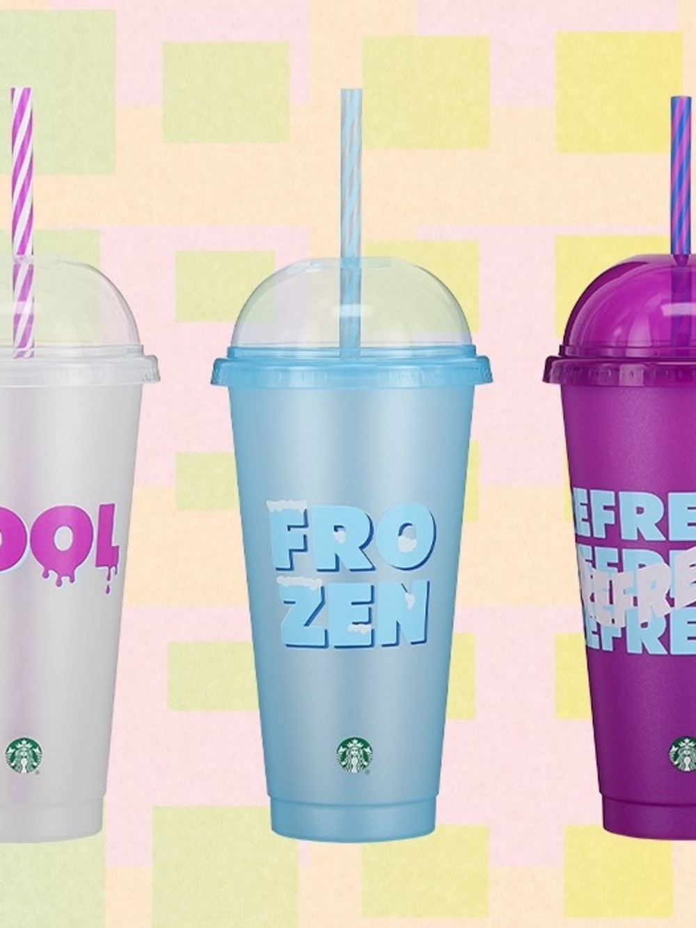 Starbucks Reusable Cold Cups With Domes with Striped Straws